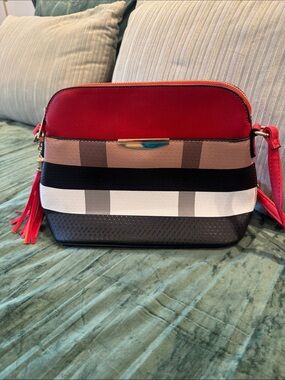 Striped Crossbody Bag in Red, Black & White